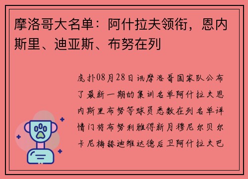 摩洛哥大名单：阿什拉夫领衔，恩内斯里、迪亚斯、布努在列
